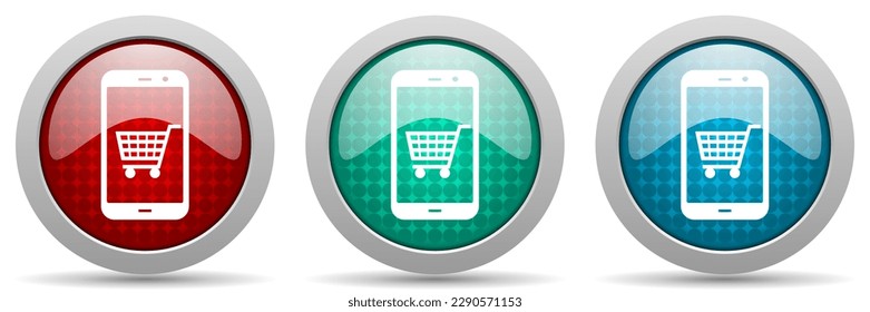 Online shop vector icon set, glossy web buttons collection
