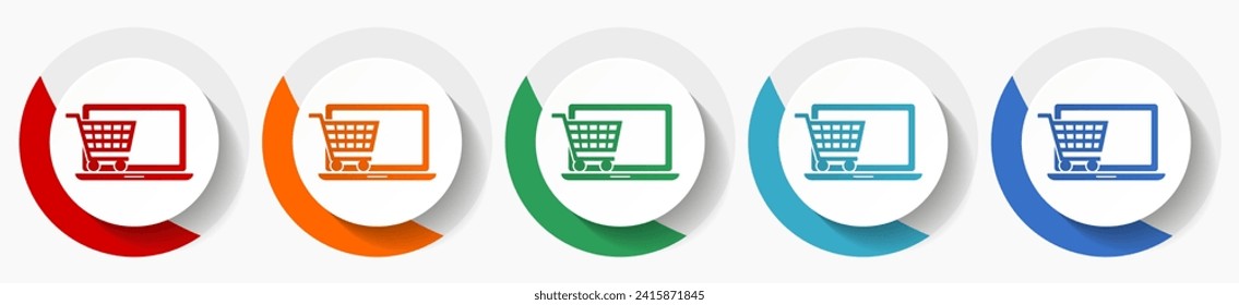 Online shop vector icon set, flat icons for logo design, webdesign and mobile applications, colorful round buttons