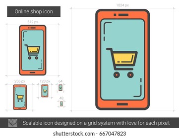 Online shop vector line icon isolated on white background. Online shop line icon for infographic, website or app. Scalable icon designed on a grid system.