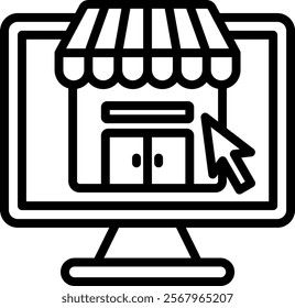 Online Shop Vector Lineal Icon On White Background.