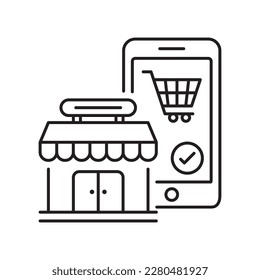 Online Shop Vector Outline icon Design illustration. Mobile Technology Symbol on White background EPS 10 File