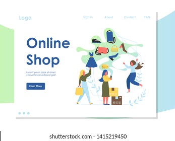 Online shop vector website landing page design template