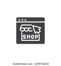 Online shop web page vector icon. filled flat sign for mobile concept and web design. Shopping online glyph icon. Symbol, logo illustration. Vector graphics