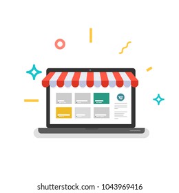 Online shop. Web store. Digital Marketing, store, E-commerce shopping concept.