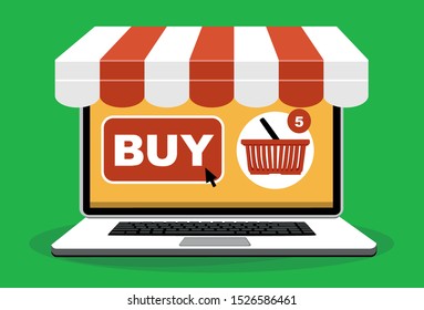 Online shop. Web store. Digital Marketing, store, E-commerce shopping concept.  Vector illustration in flat style