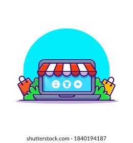 Online Shop Website Cartoon Vector Icon Illustration. Business Technology Icon Concept Isolated Premium Vector. Flat Cartoon Style