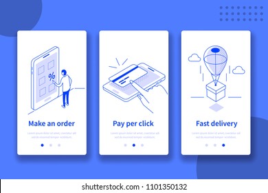 Online shop website or mobile application template. Can use for web banner, infographics, hero images. Flat isometric vector illustration.