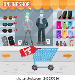 Online Shop Window - Vector Illustration, Graphic Design, Editable For Your Design