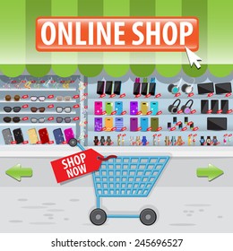 Online Shop Window - Vector Illustration, Graphic Design, Editable For Your Design