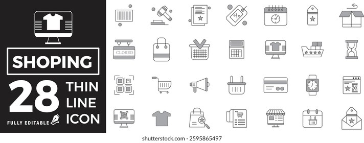 Online Shoping and E-Commerce icon set with editable stroke. Online shopping thin line icon collection. Vector illustration