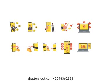 Juego de elementos de ilustración de compras en línea 
