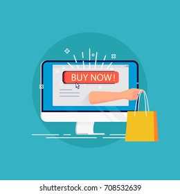Online shoping. Modern vector concept of home shopping for web design, website, infographics, icons. Illustration in flat style.
