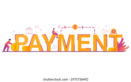 Online shop.Online payment .Banking financial service.Stack of dollar coins.Vector flat illustration.Man character rolls a coin.Guy with laptop and target.Electronic commerce.