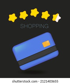 Online shopping 3d design mobile applications bank card and review For web banners and posters. Vector illustration realistic