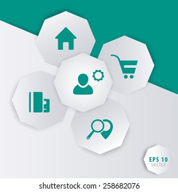 Online shopping, 3d geometrical octagonal elements for apps, web design, in teal and white vector illustration, eps10, easy to edit
