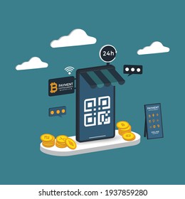 Online shopping 3D isometric payment cryptography.vector illustration