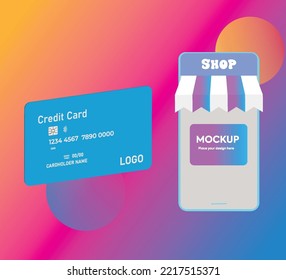 Online shopping 3d rendering with mobile and shopping bag for social media