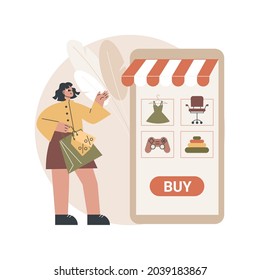 Online Shopping Abstract Concept Vector Illustration. E-commerce Platform, Online Shopping Website, Internet Store, Mobile Application, Digital Product Catalog, Goods Delivery Abstract Metaphor.