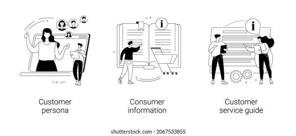 Online Shopping Abstract Concept Vector Illustration Set. Customer Persona, Consumer Information, Service Guide, Target Audience, Data-driven User Research, Brand Positioning Abstract Metaphor.