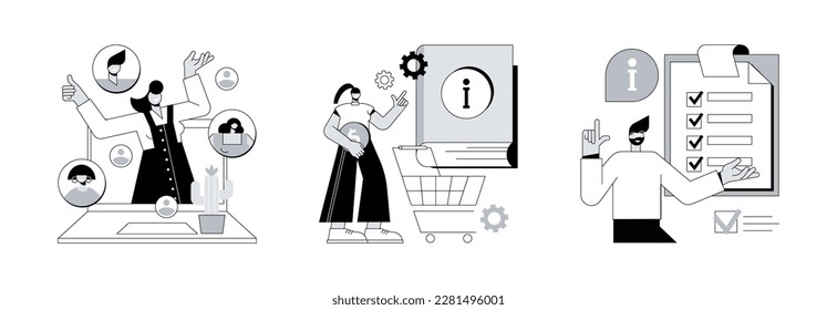 Online shopping abstract concept vector illustration set. Customer persona, consumer information, service guide, target audience, data-driven user research, brand positioning abstract metaphor.