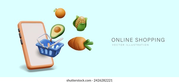 Online shopping. Advertising of grocery store phone application