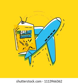 online shopping with airplane flying