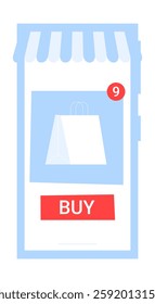 Online Shopping App Interface With Buy Button In Flat Vector Illustration Symbolizing E Commerce, Digital Shopping, And Retail Purchases, Isolated On White Background.