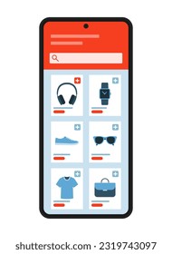 Aplicación de compras en línea en smartphone: comprar productos en línea