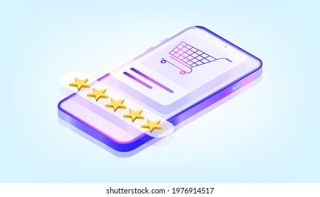 Online shopping app rating concept. 3D Gradient Web Vector Illustrations. Suitable for ui, ux, web, mobile, banner and infographic.