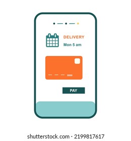 Online Shopping App Ui Template Vector Flat Illustration. Marketplace With Delivery Service Concept. Stay Home. Online Store, Paying By Card, Check.