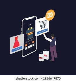 Diseño de vectores de aplicaciones de compras en línea con fondo oscuro