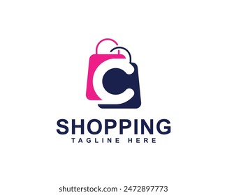 Online Shopping, Shopping Application Branding and Company Logo. Letter C with Shopping Bag Logo. Shopping Bag with Letter C Combination Logo Design.