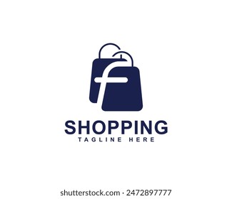 Online Shopping, Shopping Application Branding and Company Logo. Letter F with Shopping Bag Logo. Shopping Bag with Letter F Combination Logo Design.