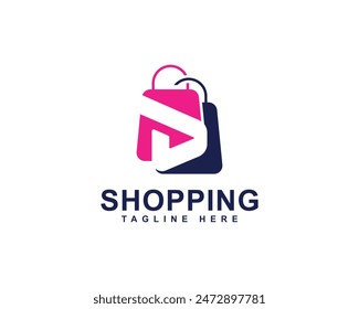 Online Shopping, Shopping Application Branding and Company Logo. Letter D with Shopping Bag Logo. Shopping Bag with Letter D Combination Logo Design.