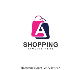 Online Shopping, Shopping Application Branding and Company Logo. Letter A with Shopping Bag Logo. Shopping Bag with Letter A Combination Logo Design.