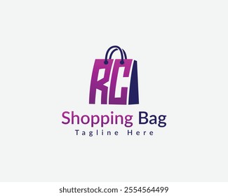 Online Shopping, Shopping Application Branding and Company Logo. Letter RC with Shopping Bag Logo. Shopping Bag with Letter RC Combination Logo Design.