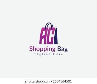 Online Shopping, Shopping Application Branding and Company Logo. Letter AC with Shopping Bag Logo. Shopping Bag with Letter AC Combination Logo Design.