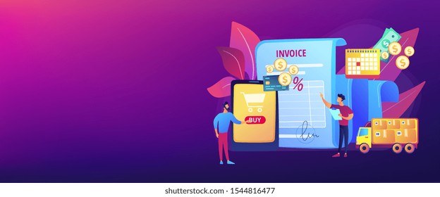 Online shopping application, delivery service, transportation business. Prepayment terms, payment in advance, cash in advance conditions concept. Header or footer banner template with copy space.