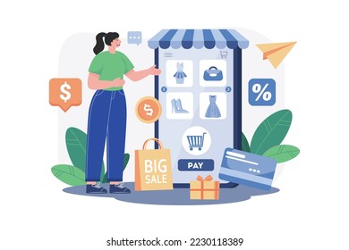 Online Shopping Application Illustration concept. A flat illustration isolated on white background