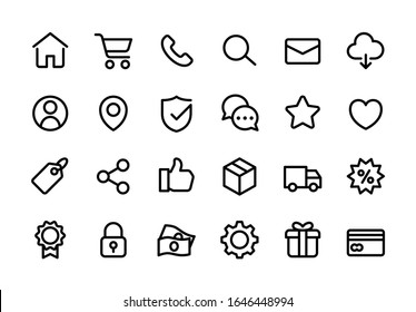 Online shopping application Interface related icon set. Website sign. 