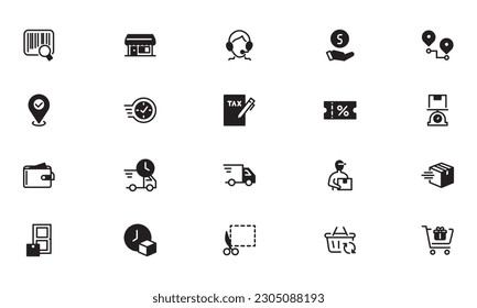 Online shopping application Interface related icon set. glyph, solid Icon Website sign