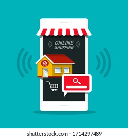 Online Shopping Application on Mobile Phone - Web Shop Vector Icon
