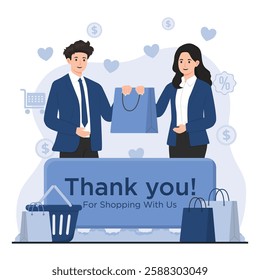 Online shopping appreciation concept with a thank you message for customers after a successful purchase