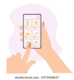 Online shopping, apps and website, online digital marketing, shopping cart.