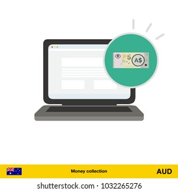 Online shopping. Australian dollar banknote. E-commerce platform concept vector illustration.