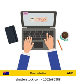 Online shopping. Australian dollar banknote. E-commerce platform concept vector illustration.