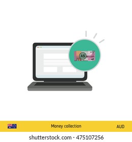 Online shopping. Australian Dollar banknote. E-commerce platform concept vector illustration.