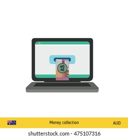 Online shopping. Australian Dollar banknote. E-commerce platform concept vector illustration.