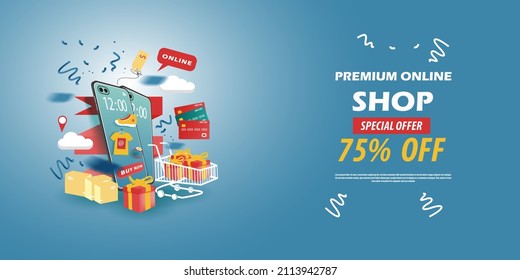 online shopping background vector design