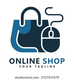 Bolso de compras en línea con el icono del ratón del ordenador para el icono del Sitio web del comercio electrónico